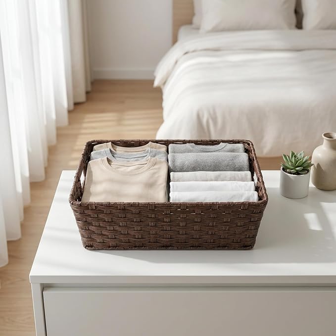 Large 2-Pack Plastic Wicker Storage Baskets, Living Room, Shelf Organization - Image 5