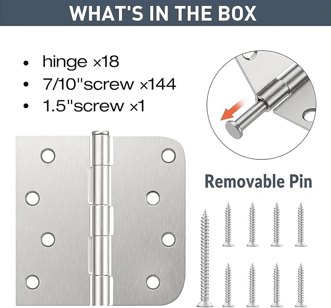 HOSOM 18 Pack Brushed Nickel Exterior Door Hinges 4 Inch - Image 3