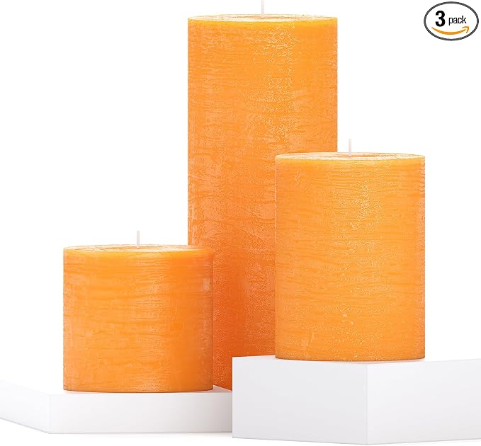 Assorted Pillar Candles Set of 3 – Sizes 3", Rustic Style by CANDWAX
