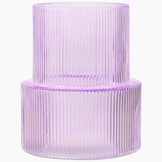 Ribbed Glass Vase, Flower Vase, Fluted Purple Vases by YANWE