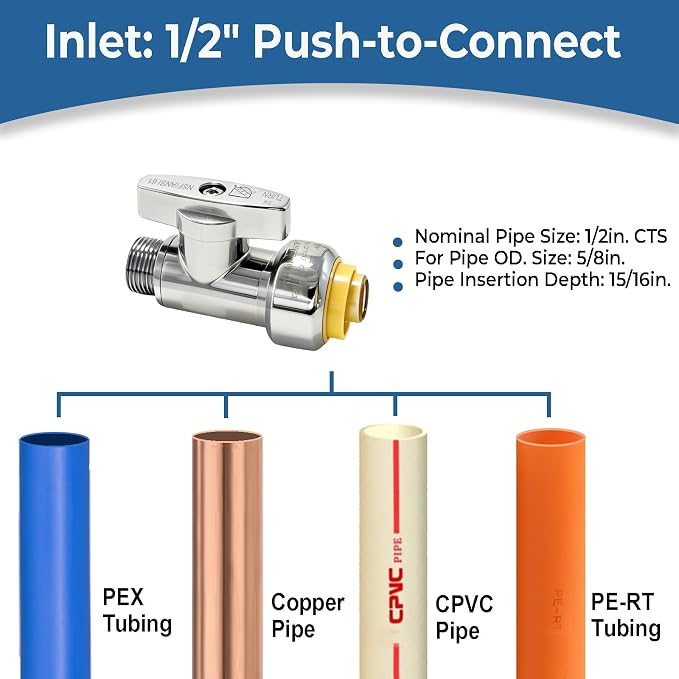 TTFLEX 12" Toilet Hose Kit 3/8" COMP x 7/8" BC Add 1/2" Push Shut Off Valve | - Image 3