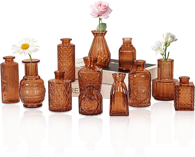 Set of 12 Glass Bud Vase Set, Small Vintage Clear Flower Vase Centerpieces by HAISIWLKJ