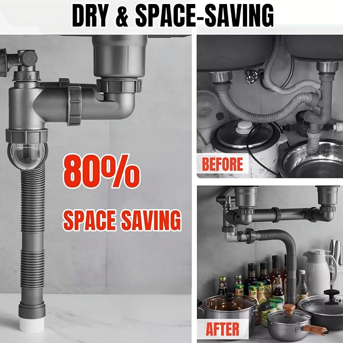 Flexible Double Kitchen Sink Drain Kit, 1-1/2 in Replacement P-Trap - Image 4