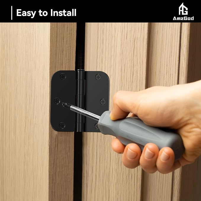 Door Hinges Matte Black 3.5 Inch Rounded 5/8" Radius 18 Pack | Black Interior - Image 6