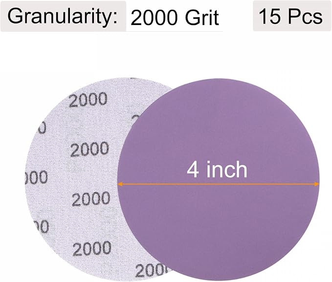uxcell 15Pcs 4-Inch Purple Sanding Discs 2000 Grits Hook and Loop Professional - Image 2