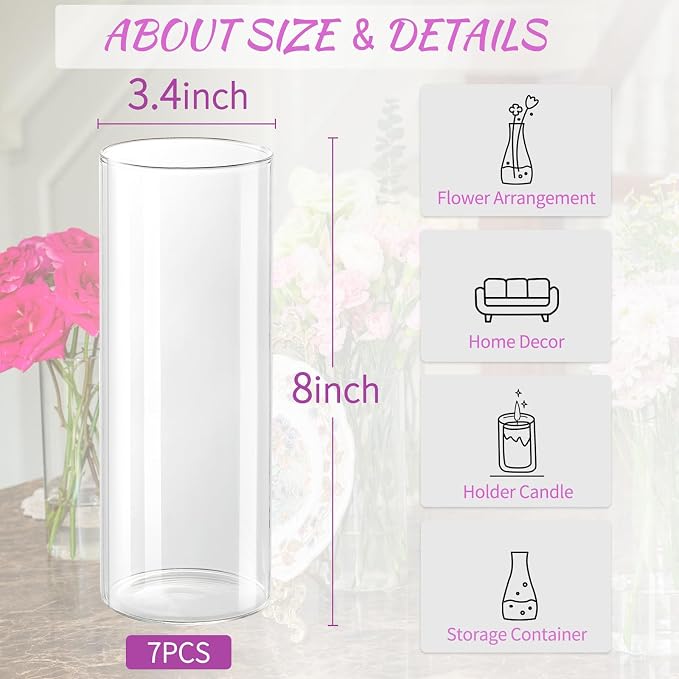 7pcs Glass Cylinder Vases for Centerpieces - Image 2