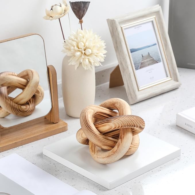 Yalikop 3 Link Wood Knot Decor Rustic Table Shelf Sculpture, Burnt | Hand - Image 5