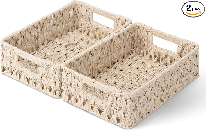 GRANNY SAYS Wicker Baskets for Organizing, Shallow Storage Bins, Wicker Storage by GRANNYSAYS