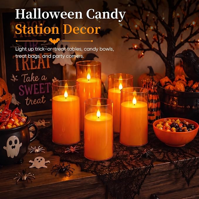Homemory Halloween Orange Flameless Candles, Remote Timer, 9 Pack | Flameless - Image 6