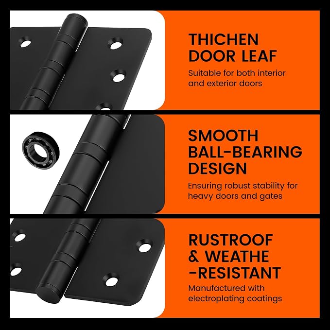 3Pack Haidms Black Door Hinges Heavy Duty Door Hinges Matte Black Ball Bearing - Image 5