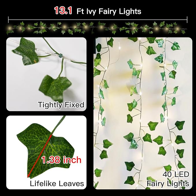 13.1FT 40LED Ivy Vine with Lights Battery Operated Copper Wire | Fairy Lights - Image 6