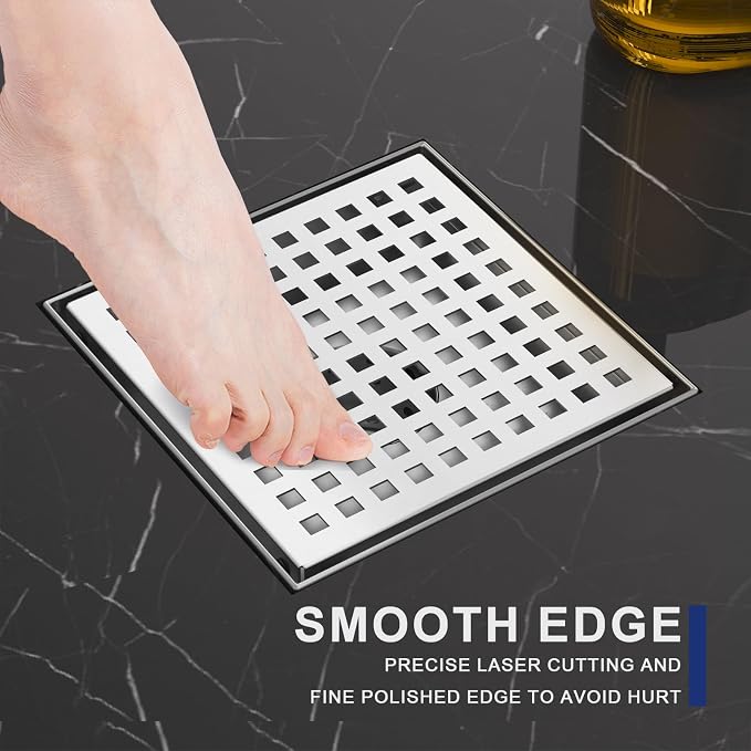 6 Inch Brushed Nickel Square Shower Drain - Image 6