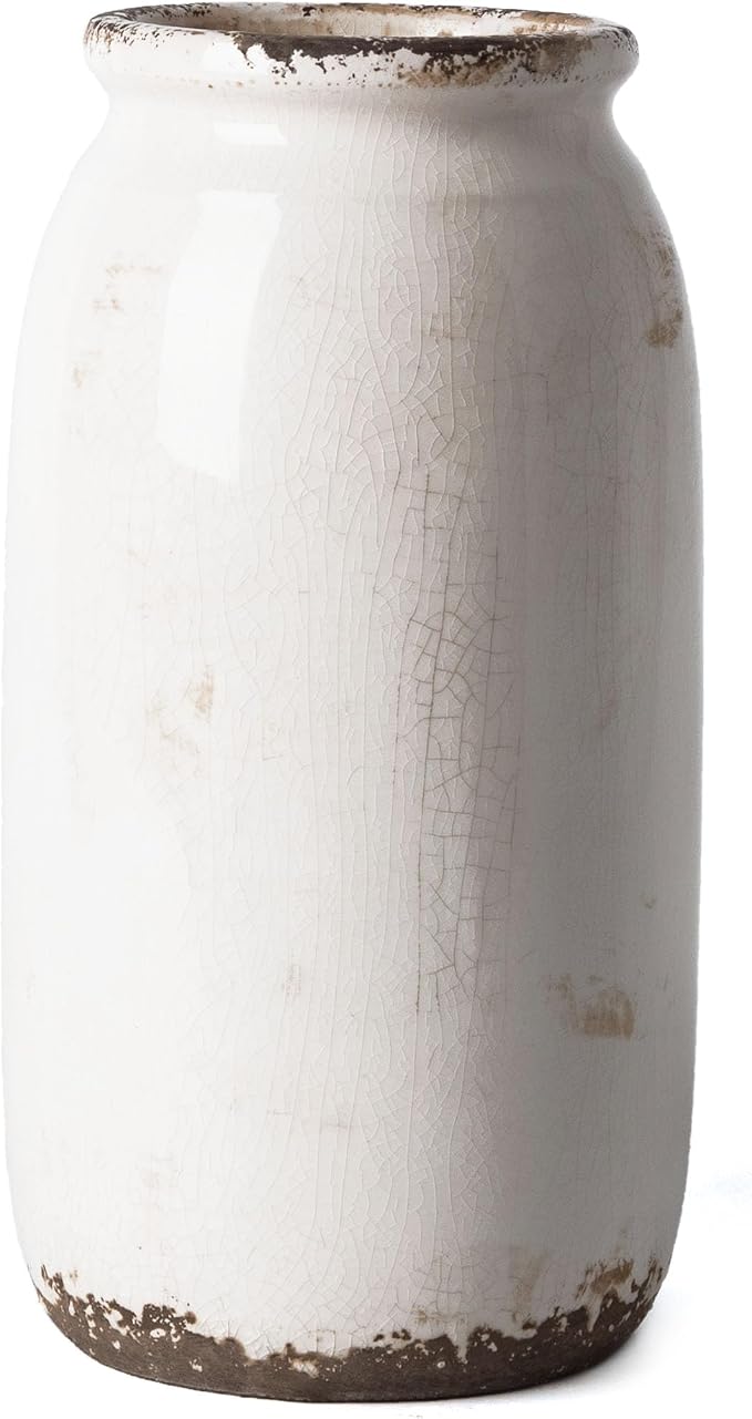 VICTOR & TERESA Rustic Large White Vase by VICTORTERESA
