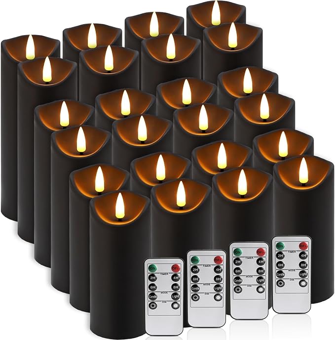 24 Pack Black Halloween Decoration Flickering Flameless Candles, Battery - Image 3