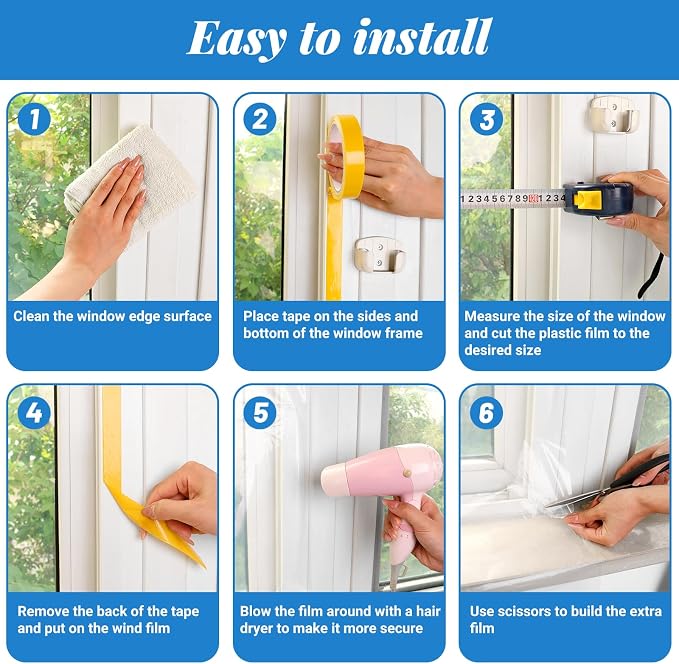 U0U Window Insulation Kit, 47in x 63in Indoor Plastic Window Insulation Kit - Image 3