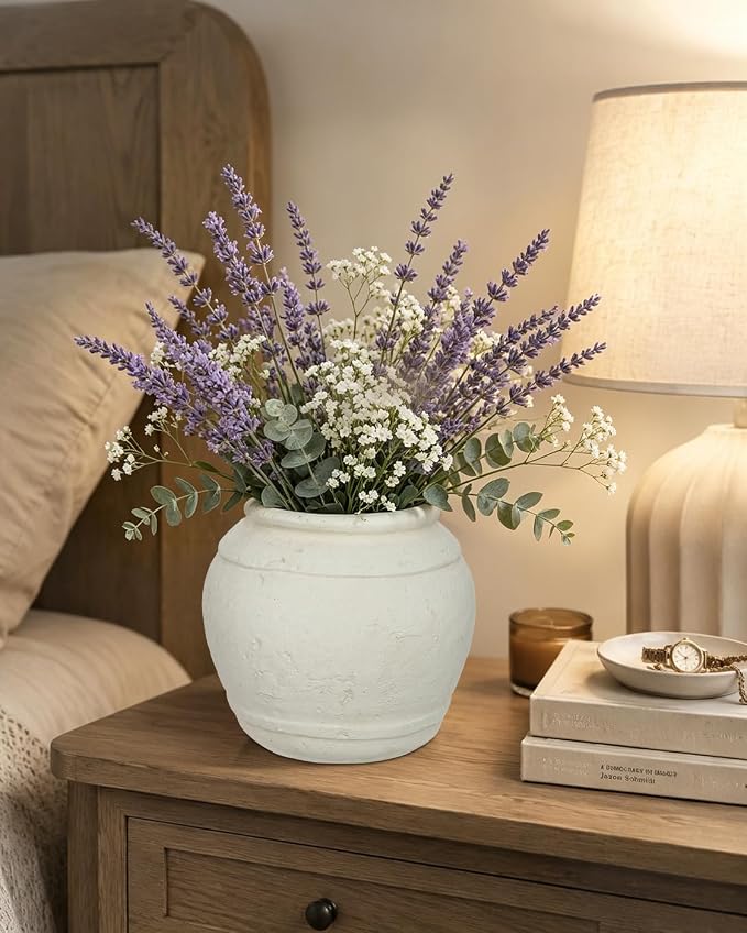Briful Rustic Ceramic Farmhouse Vase, 5.9" Vintage Textured Pottery Jar | - Image 4