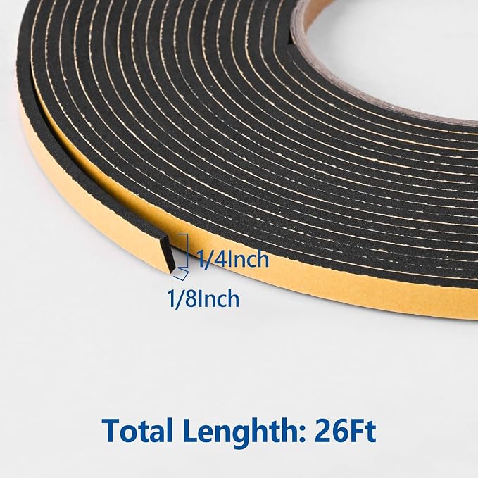 Kikerike Self Adhesive Foam Tape Weatherstrip 1/4In x 1/8In x 26Ft High Density - Image 2
