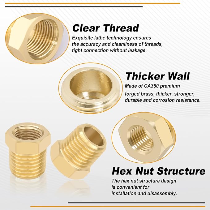 KOOTANS 4pcs Heavy Duty 1/4 NPT Male Thread to 1/8 NPT Female Thread Brass - Image 3