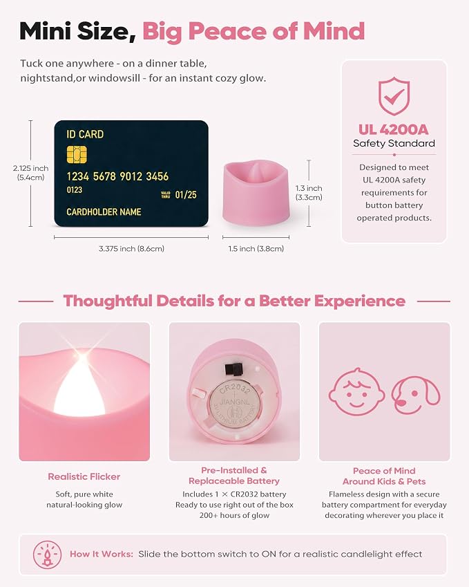 Homemory 12-Pack Pink Flameless Battery Tea Light Candles, 200+ Hours | - Image 2