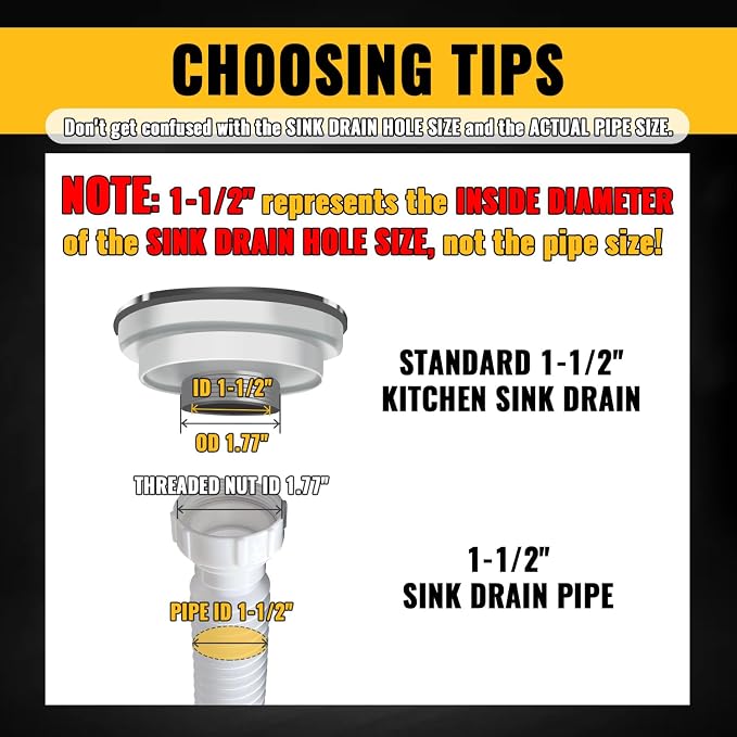 VIVIDA Flexible Drain Pipe 1-1/2 Inch, Kitchen Sink P Trap - Image 6