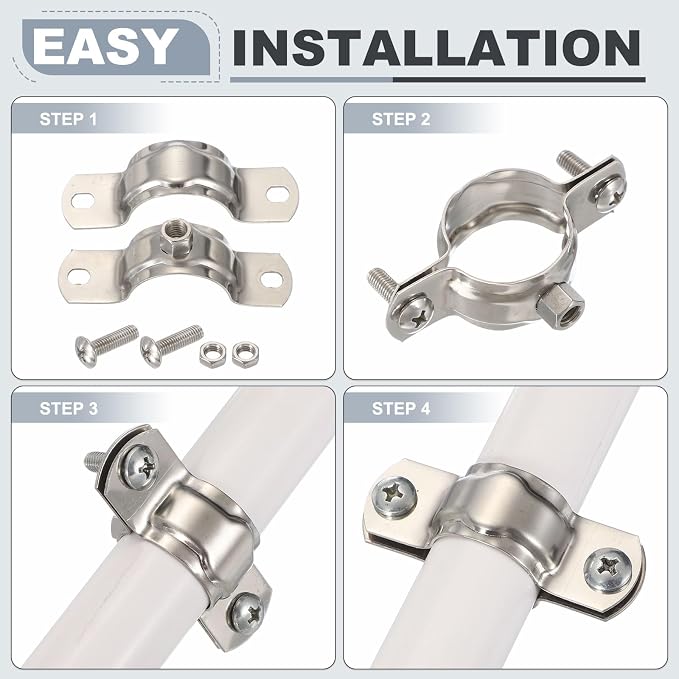HARFINGTON 5pcs 201 Stainless Steel 2"/50mm Split Ring Pipe Hanger Pipe Strap - Image 4