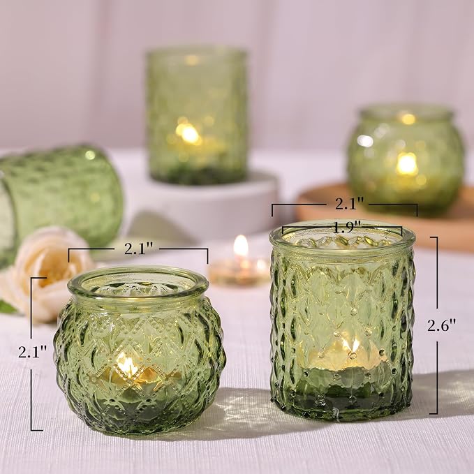 NITIME 12Pcs Assorted Green Votive Candle Holders, Tea Lights Candle Holder - Image 2