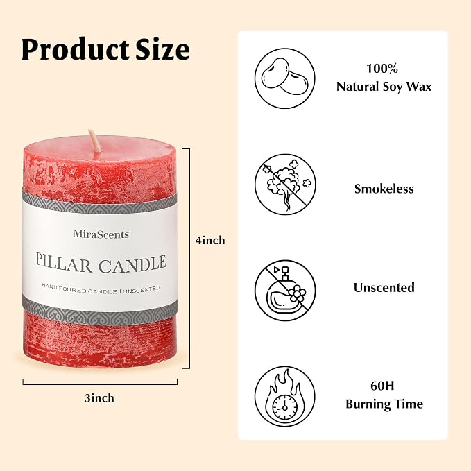 3x4 Inch Bright Red Pillar Candles Set of 3 - Image 6