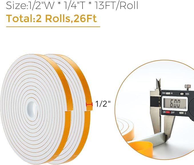 Ravinte Weather Stripping Door Seal, 1/2 x 1/4 Adhesive Foam Tape, 26 FT | - Image 3