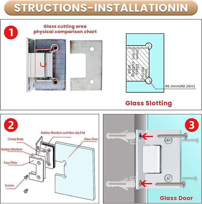 Alise Glass Shower Door Hinges, 90° Hinges - Image 3