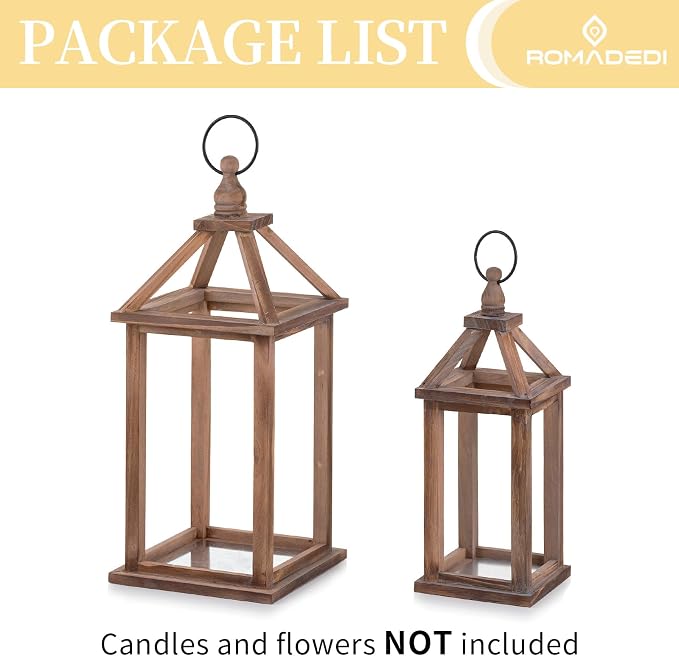 Romadedi Wood Candle Lantern Decorative, Rustic Decor Set of 2 | Farmhouse - Image 7