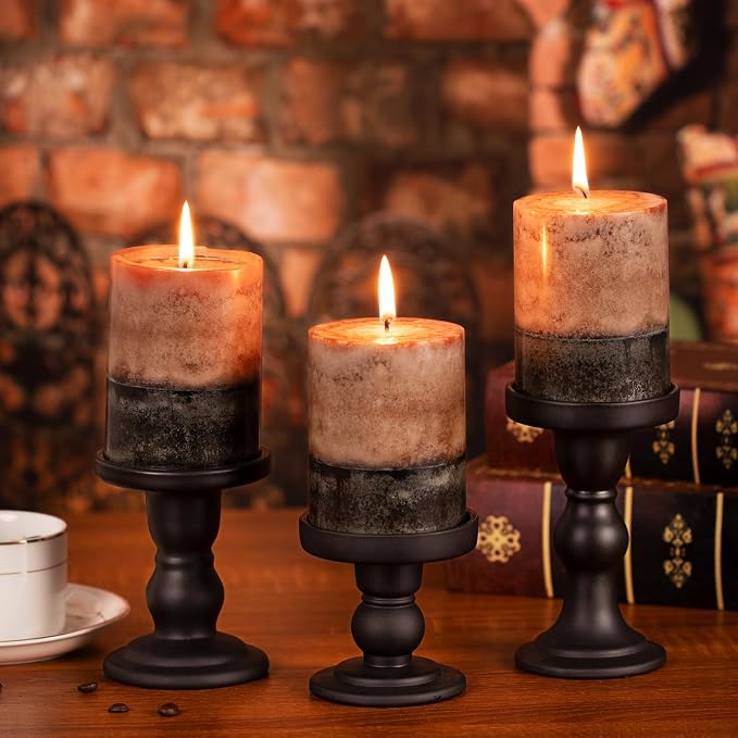 KONNI Layered Pillar Candles Set of 3, 2.8"x 4" Table Decor Coffee | - Image 5