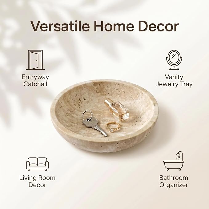 7.87" Natural Travertine Stone Decorative Bowl, Limestone | Marble bowl - Image 3