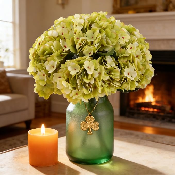 Kimura's Cabin 6pcs Hydrangea Artificial Flowers Silk Hydrangeas, Neon Green | - Image 7