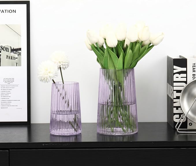 Ribbed Flower Vases Set of 2, Flower Vase - Image 4