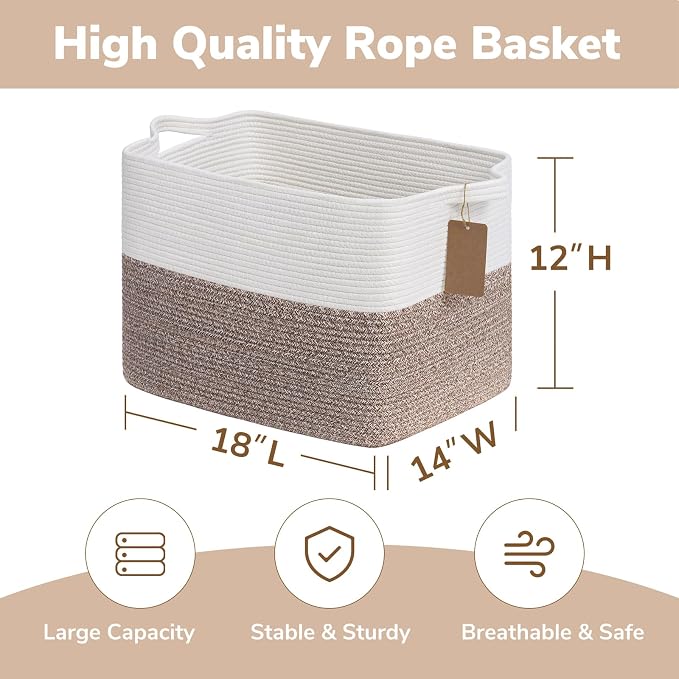 Goodpick 50L Large Woven Rope Storage Basket, Fits Blankets, Toys & Clothes - Image 3