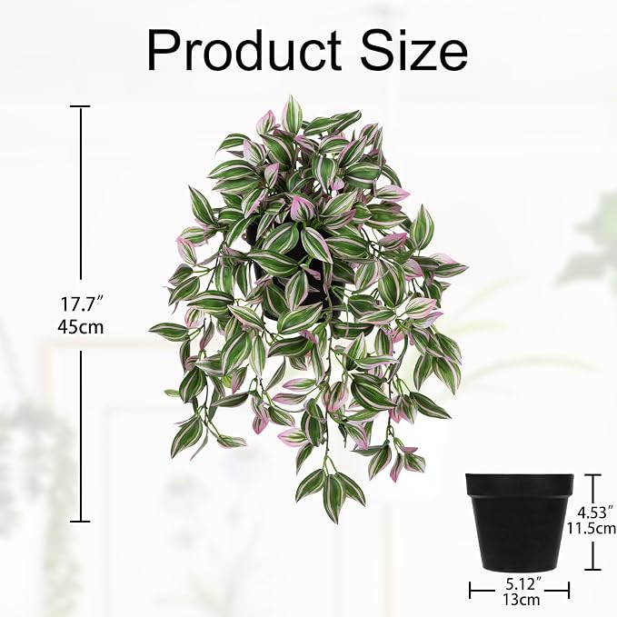 Briful Fake Hanging Plants 17.7" Faux Watermelon Peperomia Silk Plants - Image 2