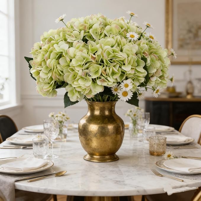 Kimura's Cabin 6pcs Hydrangea Artificial Flowers Fake Hydrangeas, Lime Green | - Image 3