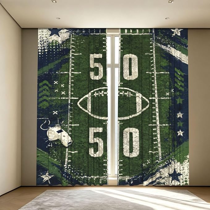 Football Poster Portrait Window Curtains 2 Panels Set, 52 X 84 Inch Polyester by Unknown
