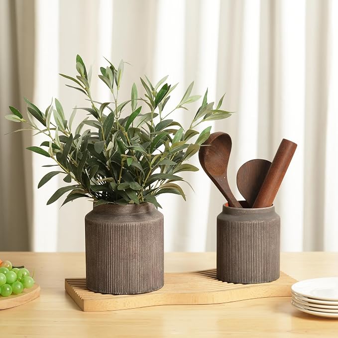 Rustic Ceramic Vase Set of 2, 5.9in Ceramic Flower Vase - Image 6