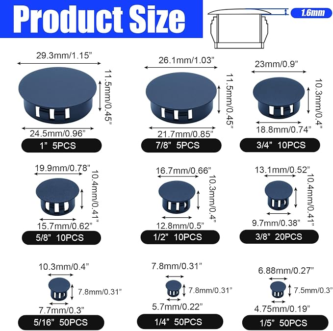 210PCS Plastic Hole Plugs Black Plastic Plug Kit Flush Type Hole Plugs | 9 - Image 2