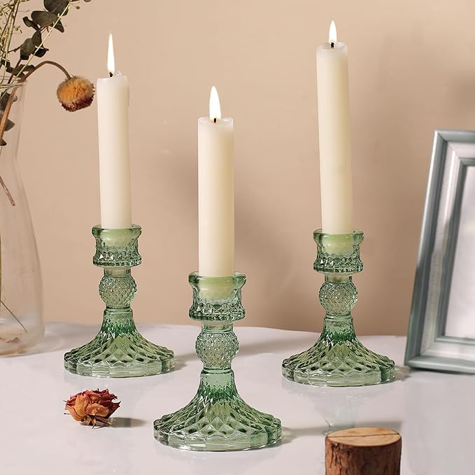 12Pcs Green Candlestick Holders Set- 4" H Taper Candle Holders Bulk, Glass - Image 6