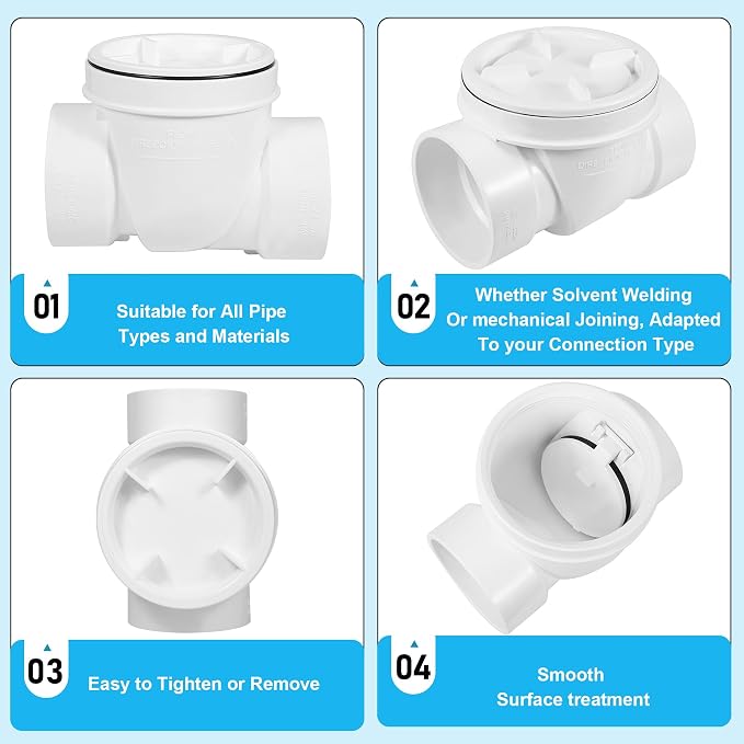 4" PVC Backwater Valve, 4-Inch Drain Backflow Preventer Valve Prevent Sewage - Image 3