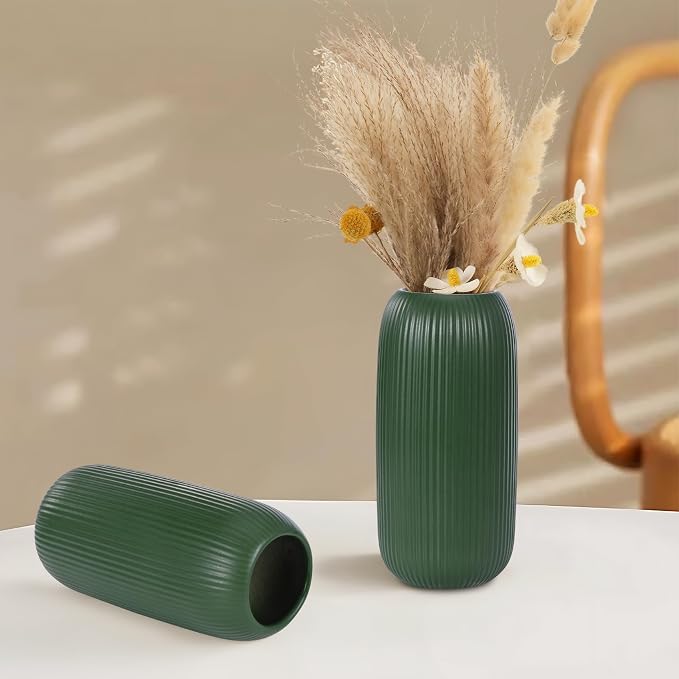 Ceramic Vase for Flowers – Modern Small Ribbed Textured Flower Vase for Home - Image 3