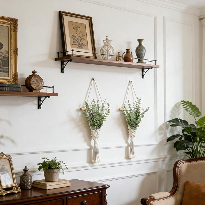 Macrame Wall Hanging with Artificial Eucalyptus Plant, Boho Wall Decor - Image 5