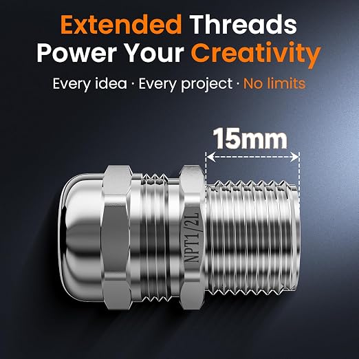 QILIPSU 10pcs 1/2" NPT 304 Stainless Steel Cable Gland Waterproof IP68 Metal - Image 4