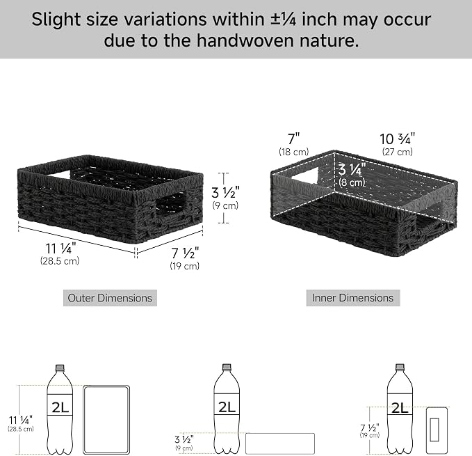StorageWorks Wicker Baskets for Organizing, Paper Rope Black Baskets, Woven - Image 3
