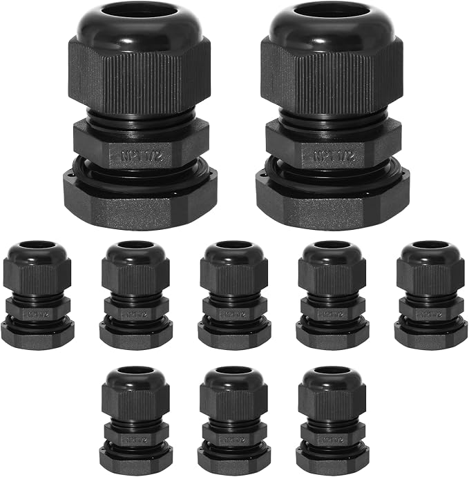 Bonsicoky 1/2" NPT Nylon Cable Glands, Adjustable Cord Grip, Strain Relief by Bonsicoky