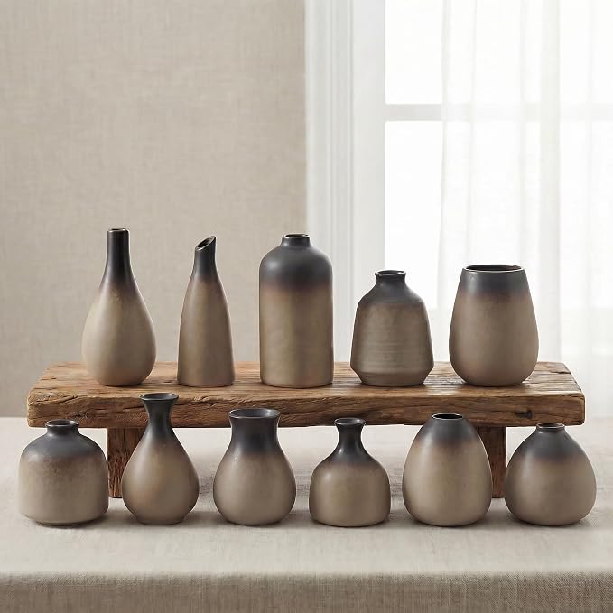 Ceramic Bud Vases, Rustic Small Vase Set of 11, Mini Pottery Vases by Unknown