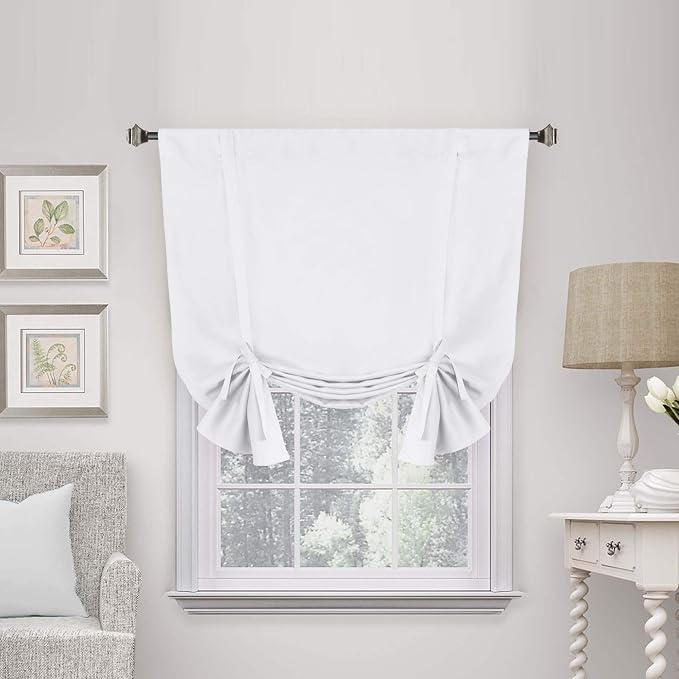 H.VERSAILTEX Pure White Curtain Thermal Insulated Tie Up Window Shade Light by HVERSAILTEX