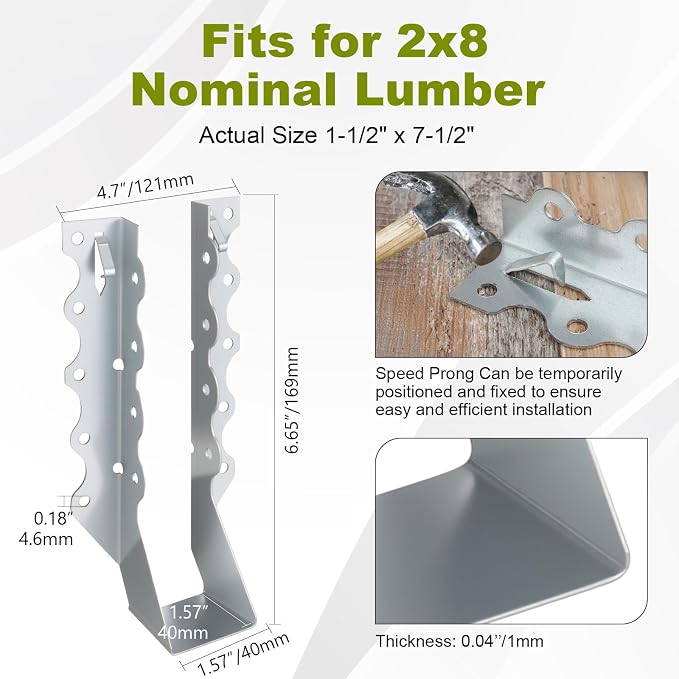 50 Pcs 2x8 Joist Hangers, 20 Gauge Heavy Duty Face Mount Rafter Brackets - Image 2
